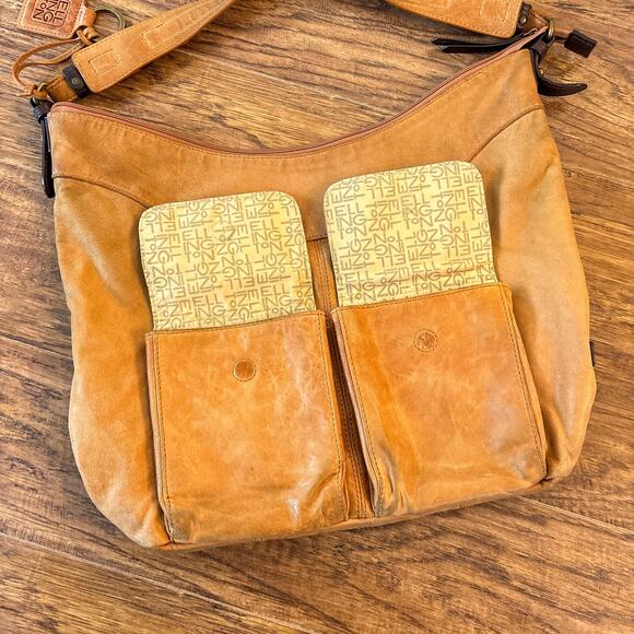 Ellington Tan Brown Leather Hobo Shoulder Bag with Front Pockets - Picture 3 of 9